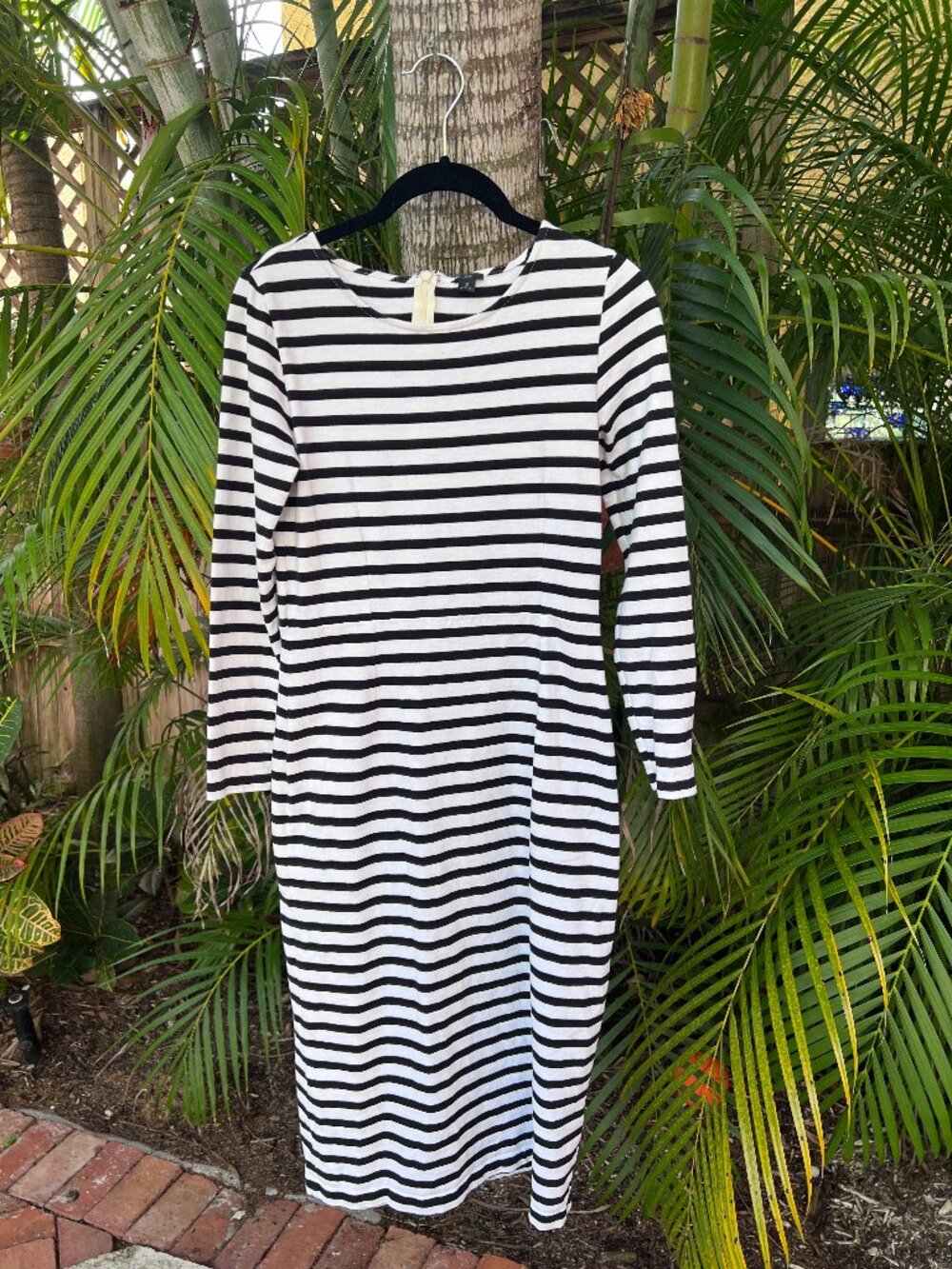 J. Crew Black and White Striped Long-Sleeve Midi Dress Size 2